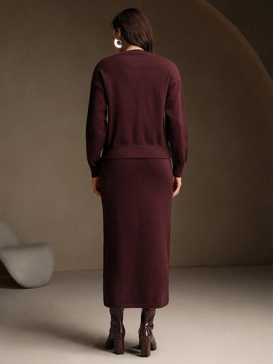 Women Elegant Sequins Embellished French Retro Knitted Set