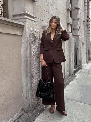 Maillard Color Blazer Jacket + Straight Leg Pants