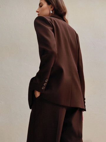 Maillard Color Blazer Jacket + Straight Leg Pants