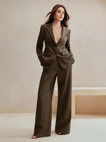 Maillard Color Blazer Jacket + Straight Leg Pants