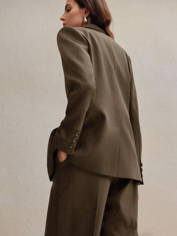 Maillard Color Blazer Jacket + Straight Leg Pants