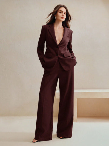 Maillard Color Blazer Jacket + Straight Leg Pants