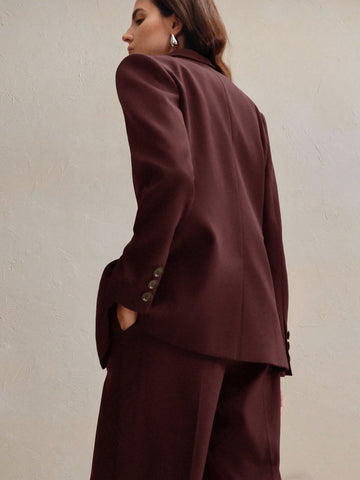 Maillard Color Blazer Jacket + Straight Leg Pants