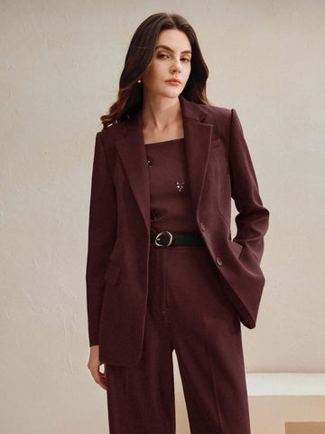 Maillard Color Blazer Jacket + Straight Leg Pants