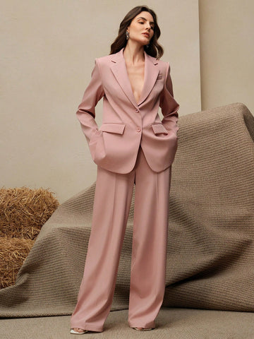 Maillard Color Blazer Jacket + Straight Leg Pants