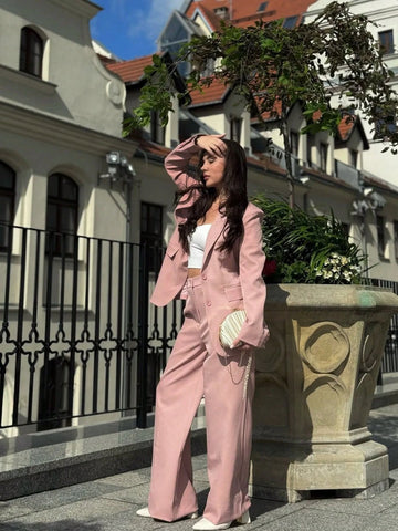 Maillard Color Blazer Jacket + Straight Leg Pants