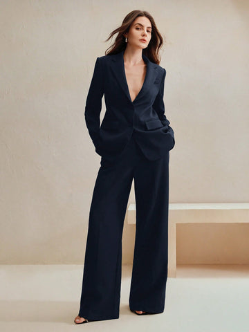 Maillard Color Blazer Jacket + Straight Leg Pants