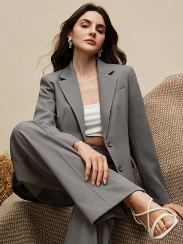 Maillard Color Blazer Jacket + Straight Leg Pants