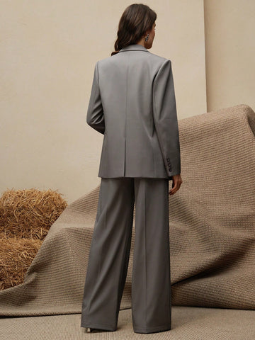 Maillard Color Blazer Jacket + Straight Leg Pants