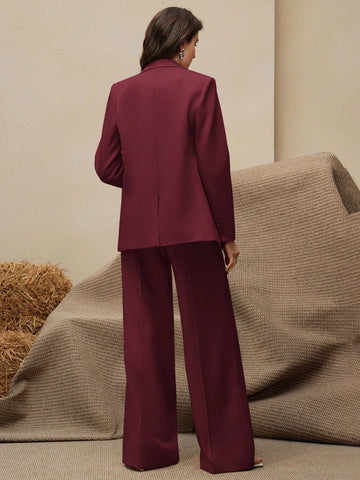 Maillard Color Blazer Jacket + Straight Leg Pants