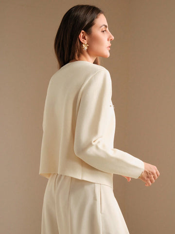 Women's Rhinestone Decor Long Sleeve Casual Jacket And Cropped Camisole