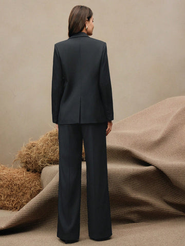 Maillard Color Blazer Jacket + Straight Leg Pants