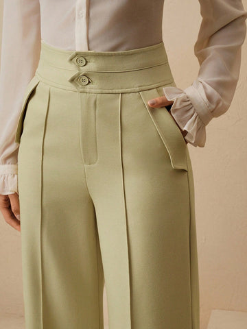 Anewsta Elegant Urban Chic High Waist Flared Women's Double Button Suit Pants