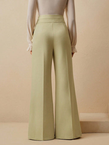 Anewsta Elegant Urban Chic High Waist Flared Women's Double Button Suit Pants