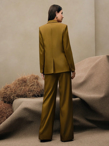 Maillard Color Blazer Jacket + Straight Leg Pants