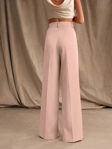 Anewsta Casual Straight High Waist Solid Color Trousers