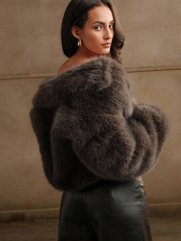 Anewsta Casual Zipper Fluffy Collar Jacket