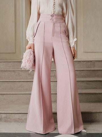 Elegant High-Waisted Flared Leg Double-Button Suit Pants