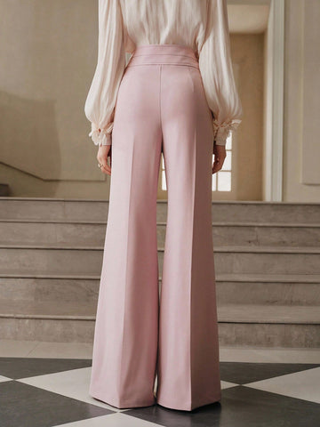 Elegant High-Waisted Flared Leg Double-Button Suit Pants