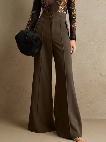 Elegant High-Waisted Flared Leg Double-Button Suit Pants