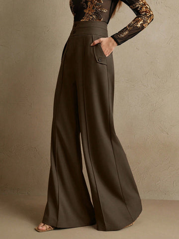 Elegant High-Waisted Flared Leg Double-Button Suit Pants
