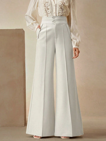 Elegant High-Waisted Flared Leg Double-Button Suit Pants