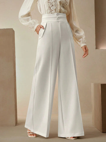 Elegant High-Waisted Flared Leg Double-Button Suit Pants