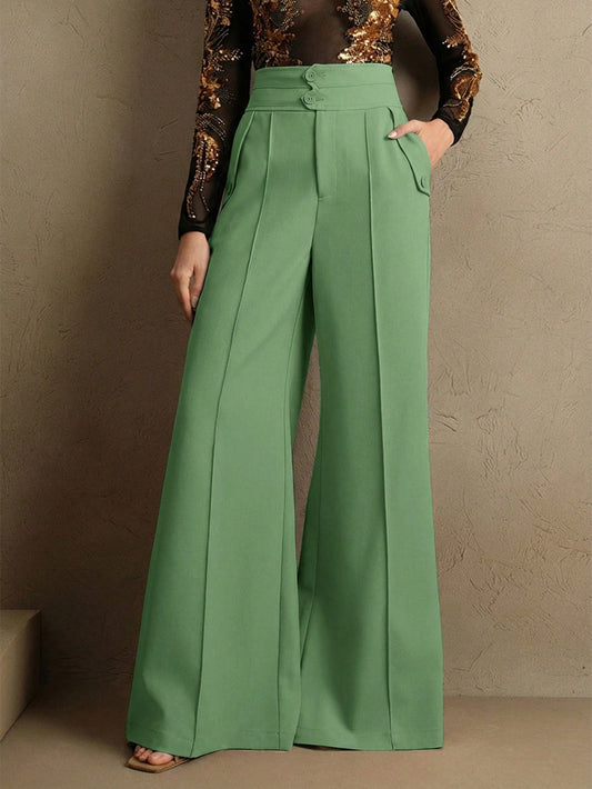 Elegant High-Waisted Flared Leg Double-Button Suit Pants