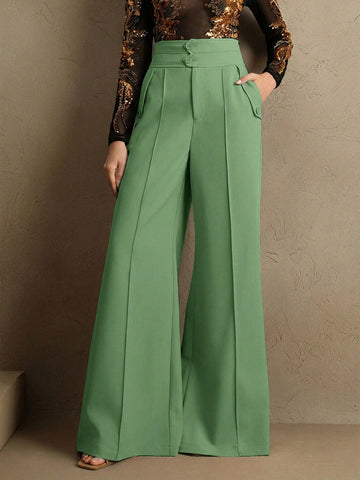 Elegant High-Waisted Flared Leg Double-Button Suit Pants