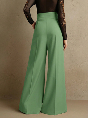 Elegant High-Waisted Flared Leg Double-Button Suit Pants