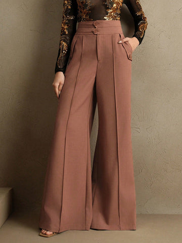 Elegant High-Waisted Flared Leg Double-Button Suit Pants
