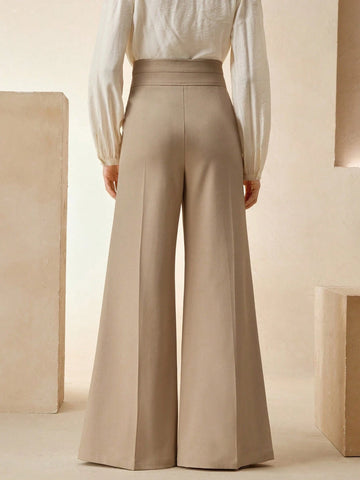 Anewsta Elegant Urban Chic High Waist Flared Women's Double Button Suit Pants