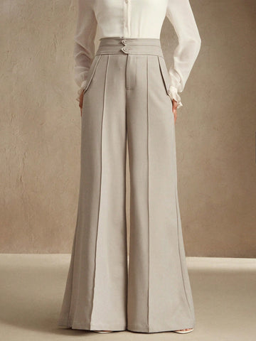 Elegant High-Waisted Flared Leg Double-Button Suit Pants