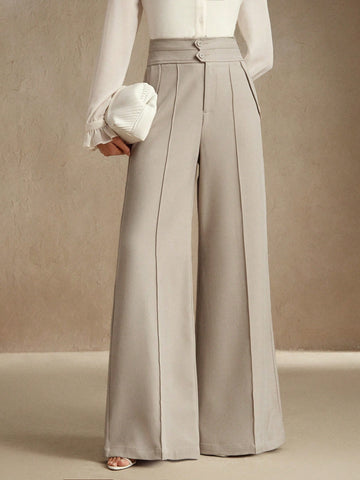 Anewsta Elegant Urban Chic High Waist Flared Women's Double Button Suit Pants