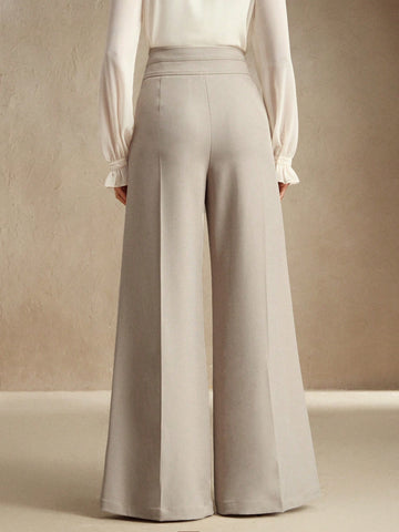 Anewsta Elegant Urban Chic High Waist Flared Women's Double Button Suit Pants