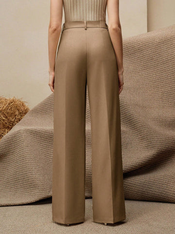 Modern Fashion Pearl Embellished Pocketed Women's Elegant Press Crease Pants
