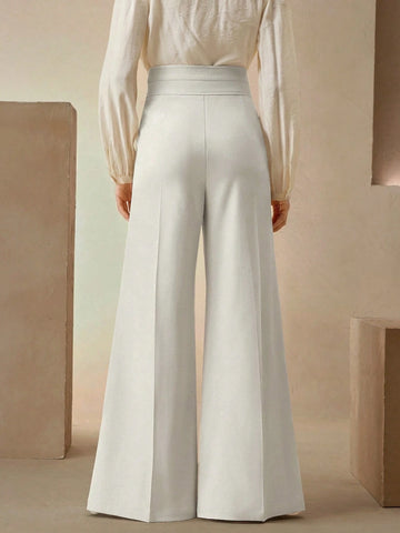 Anewsta Elegant Urban Chic High Waist Flared Women's Double Button Suit Pants