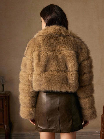 Anewsta Latest Fashion Fluffy Collar Elegant Short Coat