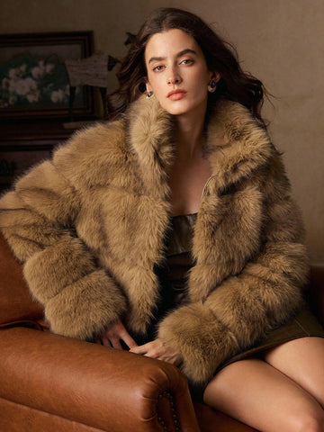 Anewsta Latest Fashion Fluffy Collar Elegant Short Coat