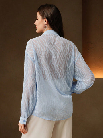 Anewsta Vintage French Elegant Floral 3D Beaded Hollow Out Long Sleeve Jacquard Casual T-Shirt