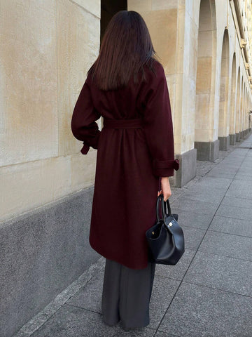 Anewsta Women's Notched Collar Double Breasted Overcoat