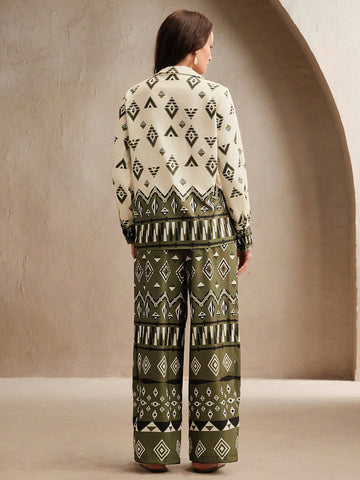 Anewsta Ladies' Spring/Summer Diamond Grid High End Fashion Printed Top And Pants