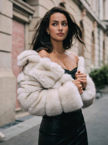 Anewsta Latest Fashion Fluffy Collar Elegant Short Coat