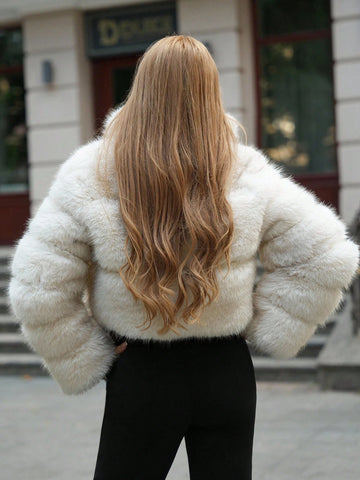 Anewsta Latest Fashion Fluffy Collar Elegant Short Coat