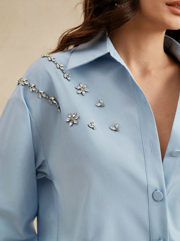 Anewsta Acrylic Stone Decor Elegant Urban Style Collared Shirt