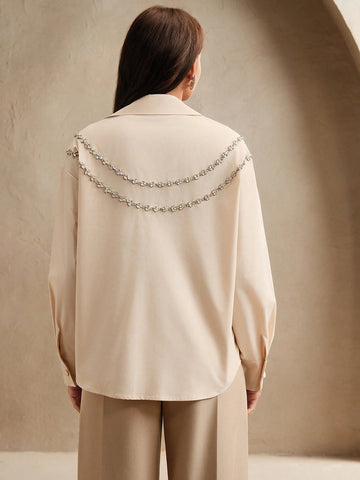 Anewsta Acrylic Stone Decor Elegant Urban Style Collared Shirt