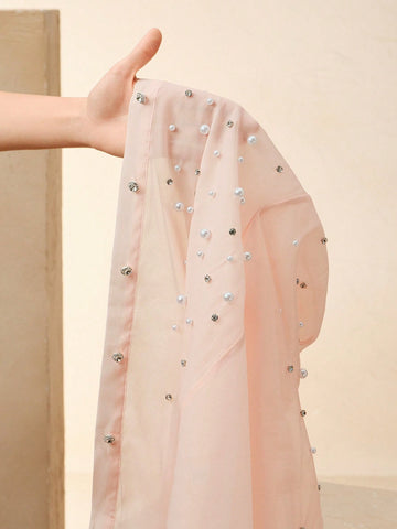 Anewsta Luxury Elegant Sheer Long Sleeve Shirt With Rhinestone Studded Button Design