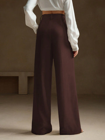 Anewsta Casual Straight High Waist Solid Color Trousers