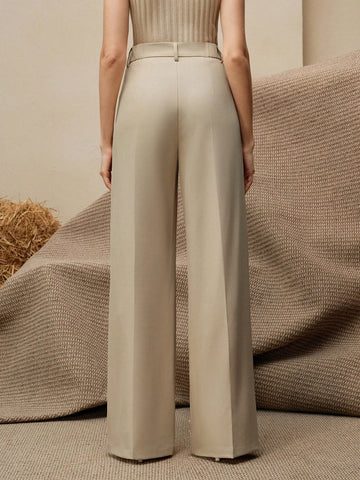 Modern Fashion Pearl Embellished Pocketed Women's Elegant Press Crease Pants