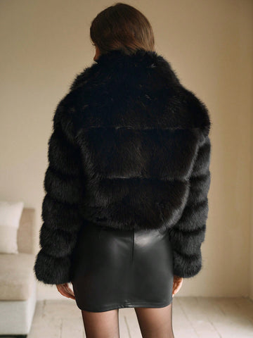 Anewsta Latest Fashion Fluffy Collar Elegant Short Coat